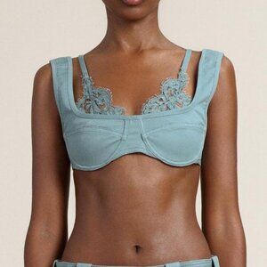Orseund Iris Lace Trimmed Bralette Top Teal XS
